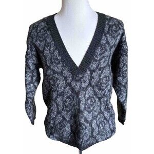 United Colours Of Benetton Sweater V Neck L Italy 3/4 Sleeves Black Grey VTG